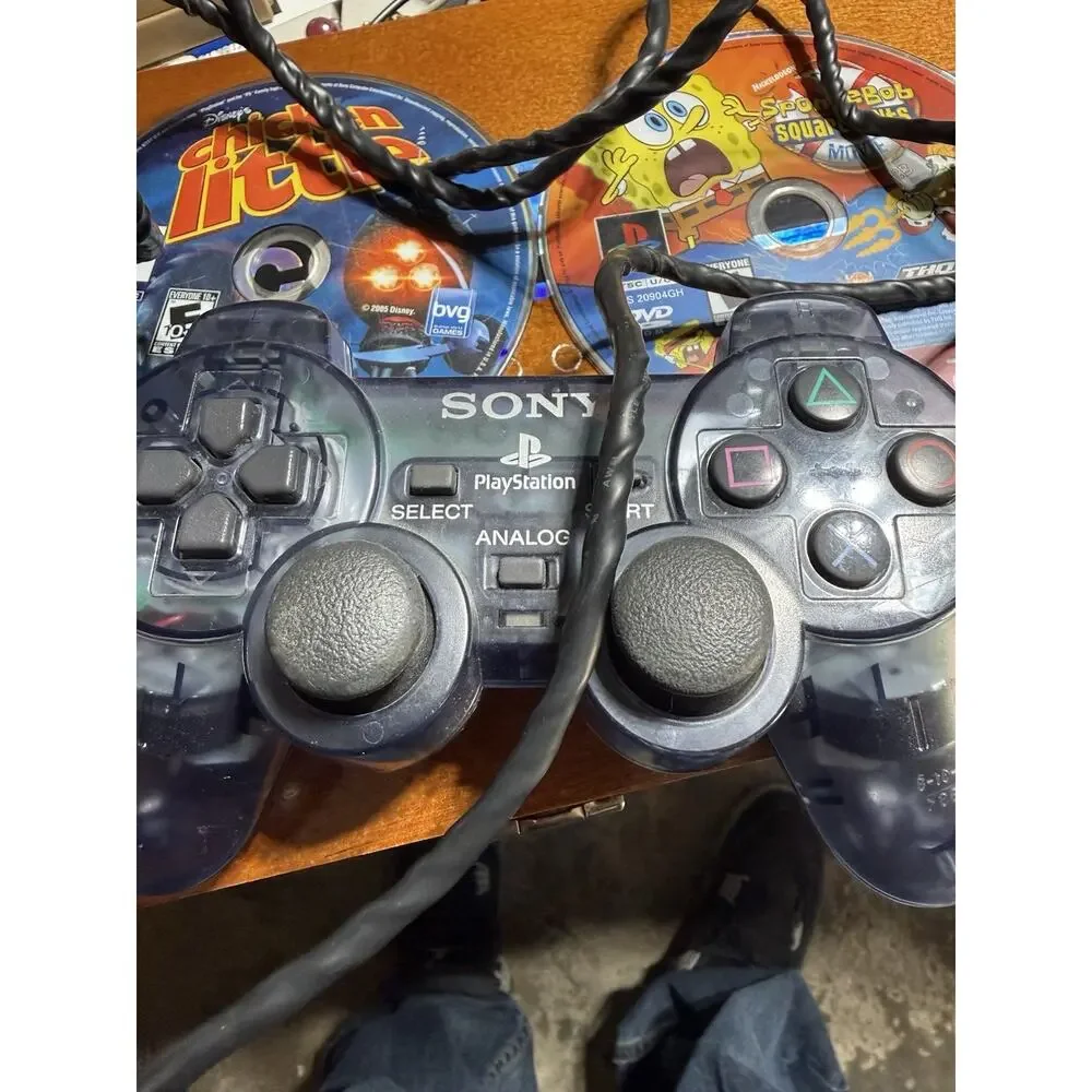 Sony PlayStation 2 PS2 Dualshock Controller Smoke Transparent Clear + 2 Games